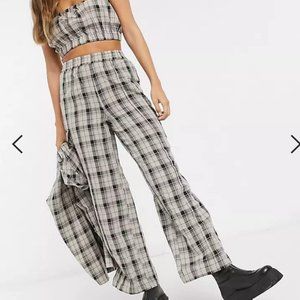 COLLUSION crop bralette & wide leg cargo pants in check set